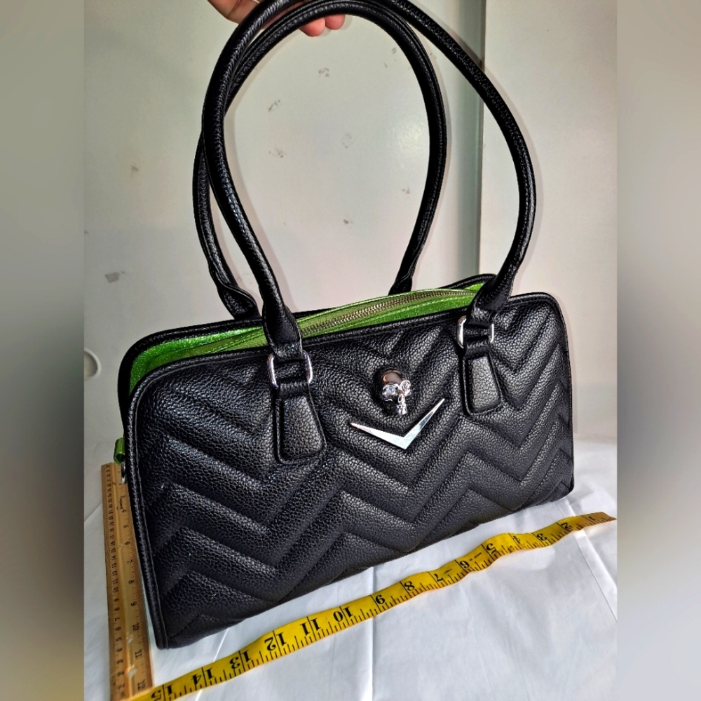 Lux De Ville black and sparkly green handbag